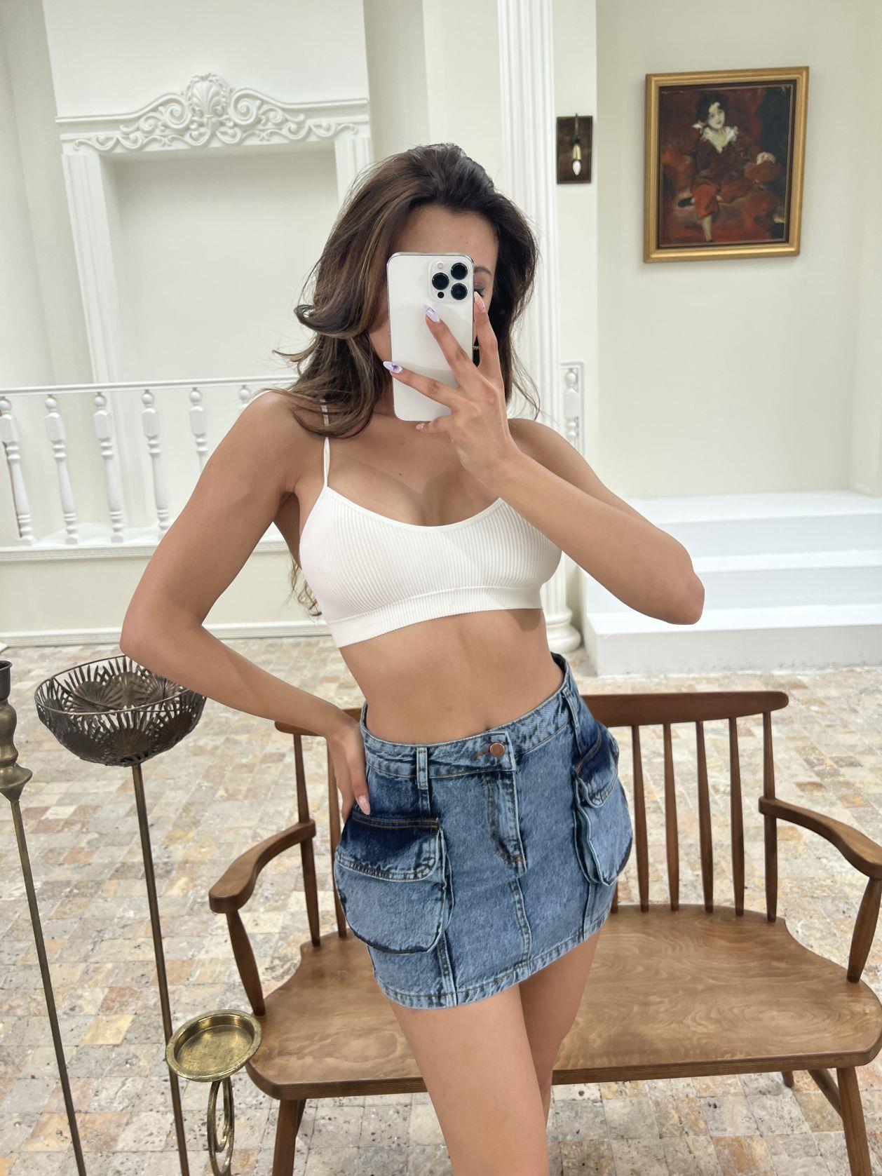 DENİM LOW WAIST SKIRT-MAVİ