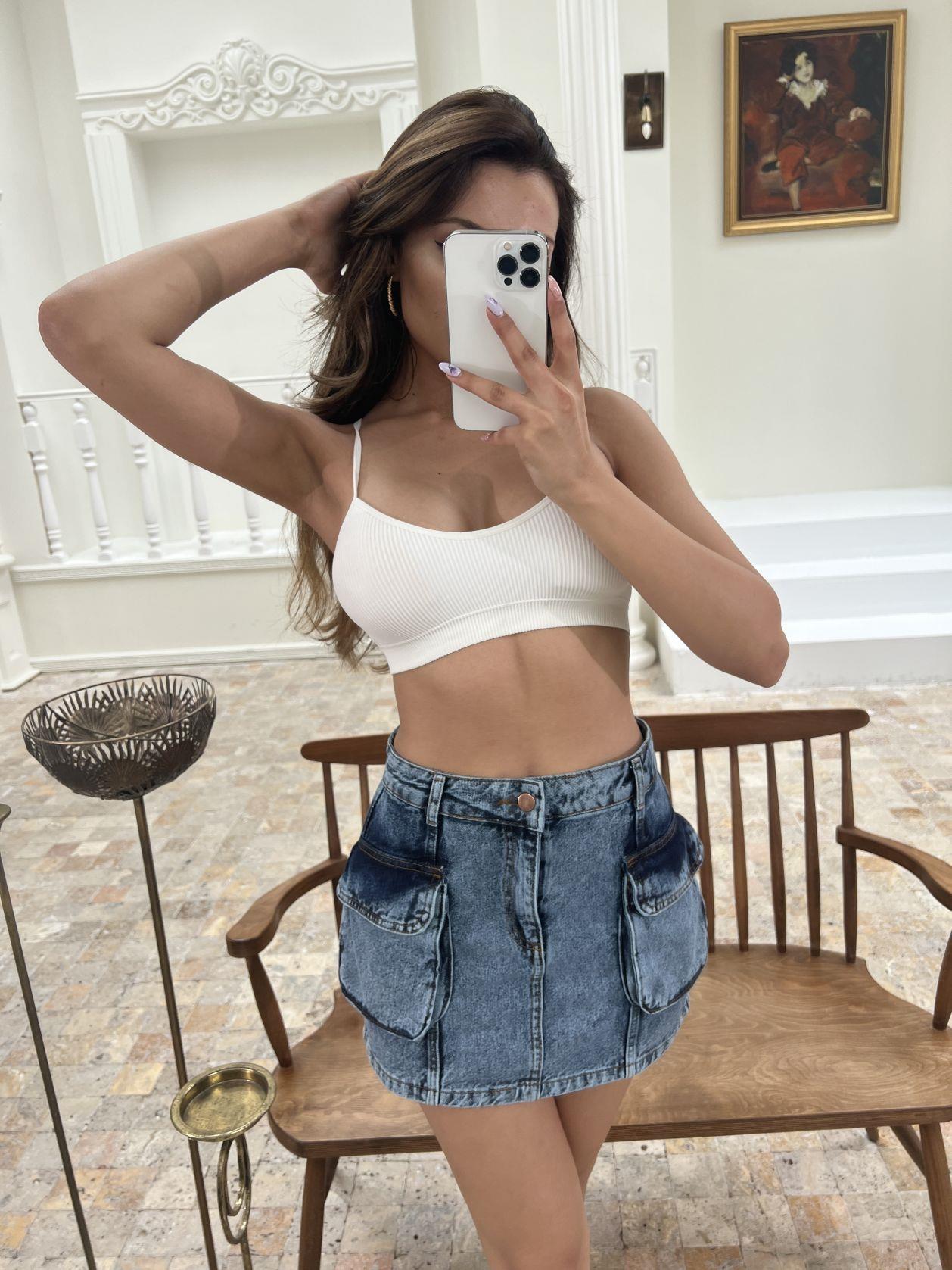 DENİM LOW WAIST SKIRT-MAVİ