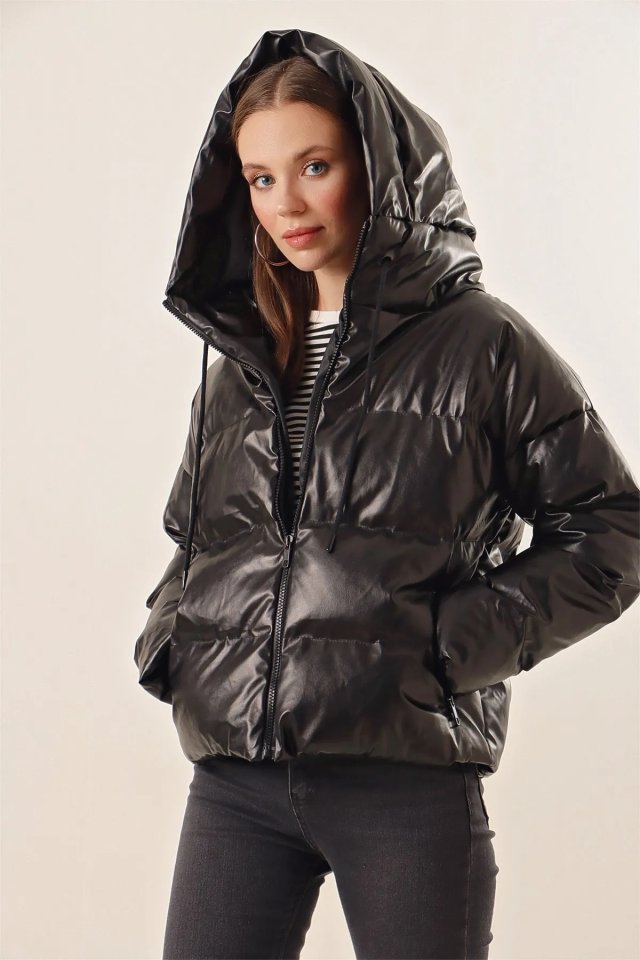 Oversize Deri Mont - Siyah