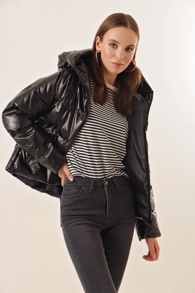 Oversize Deri Mont - Siyah