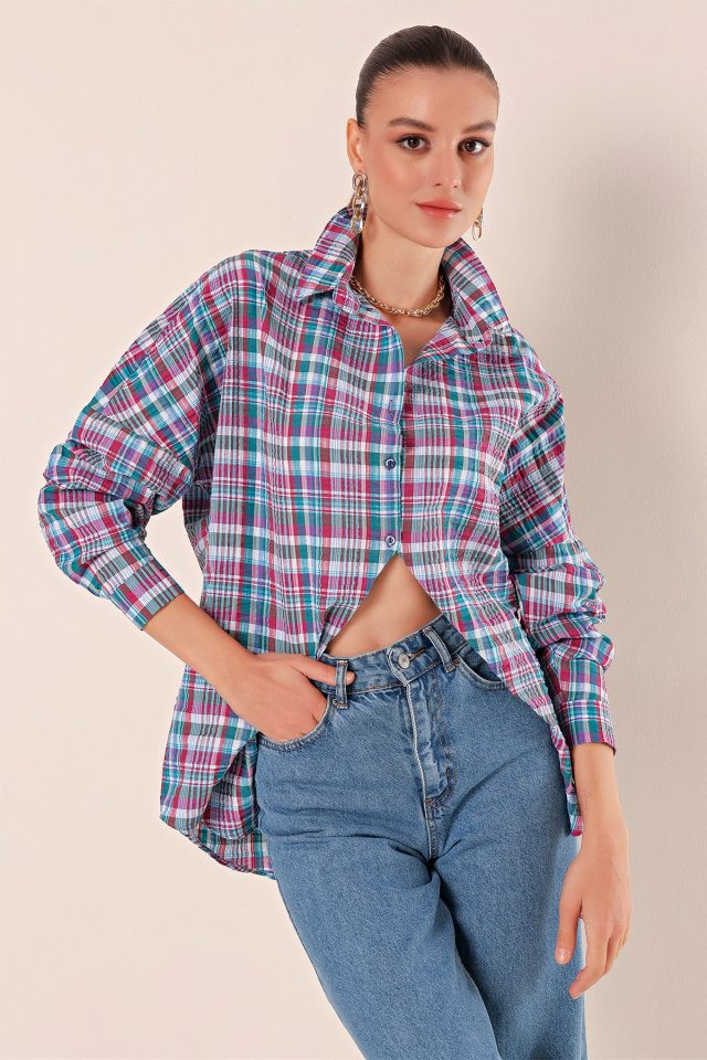Oversize Uzun Basic Gömlek - A. Kiremit