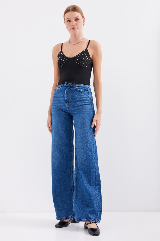 İp Askılı Crop Top - Siyah