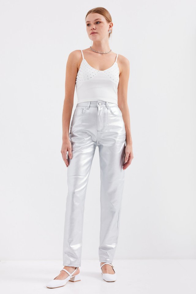 İp Askılı Crop Top - Beyaz
