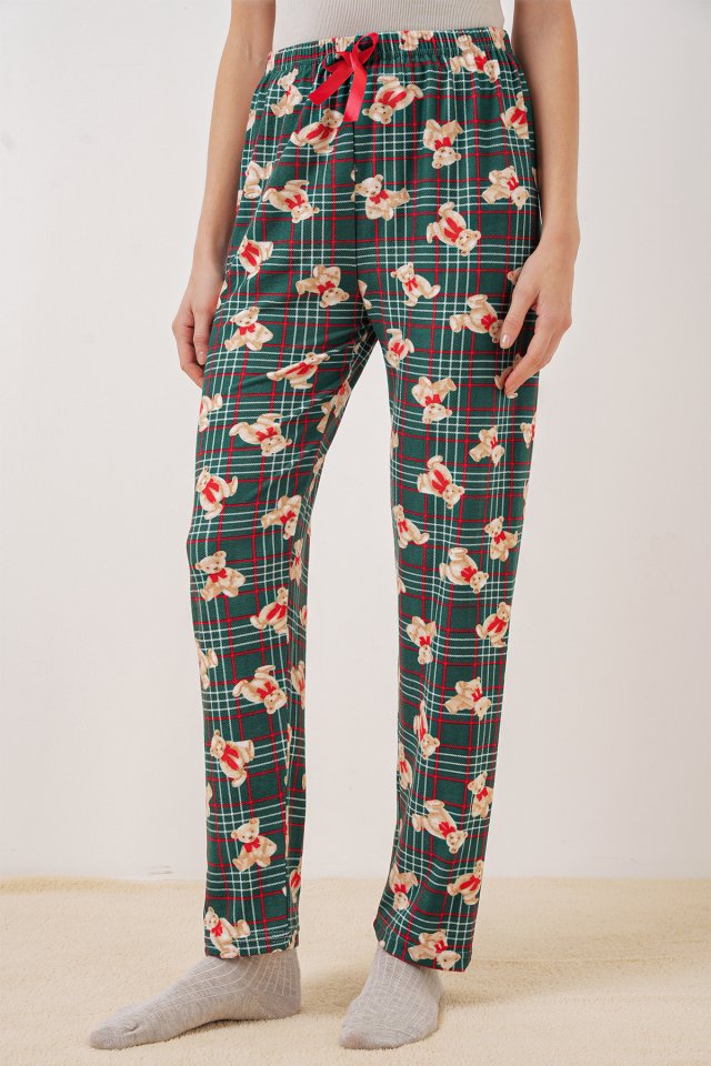 Desenli Pijama Altı - Zümrüt Yeşili