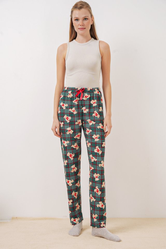 Desenli Pijama Altı - Zümrüt Yeşili