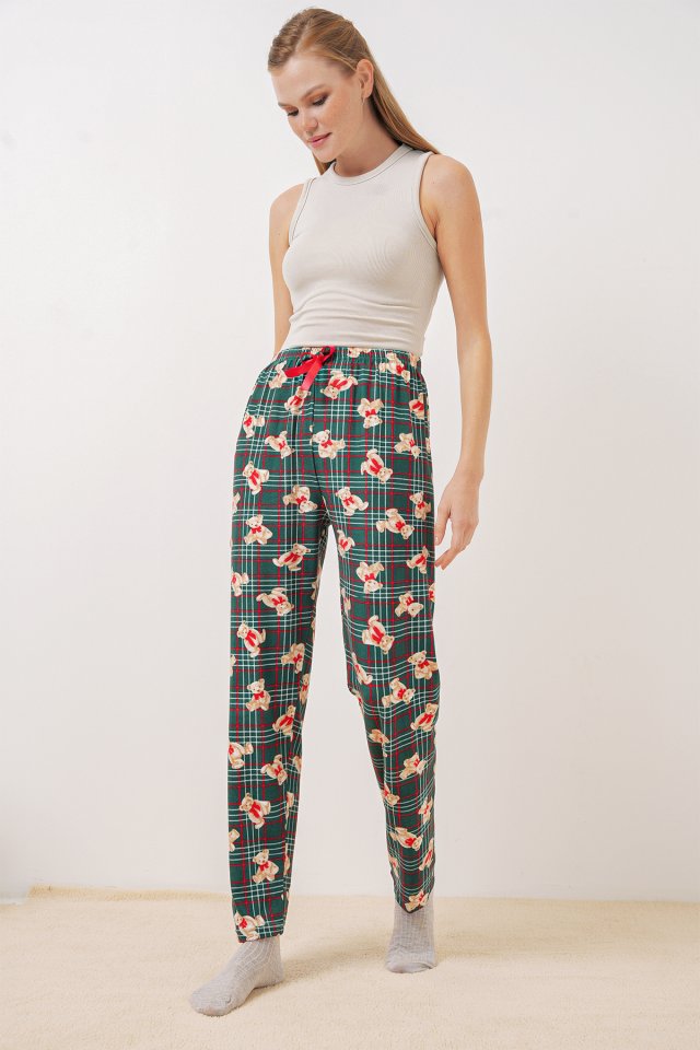 Desenli Pijama Altı - Zümrüt Yeşili