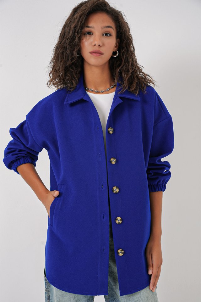 Cepli Oversize Gömlek - Saks