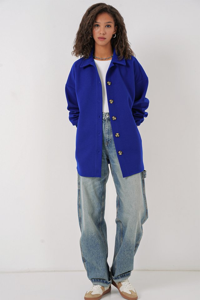 Cepli Oversize Gömlek - Saks