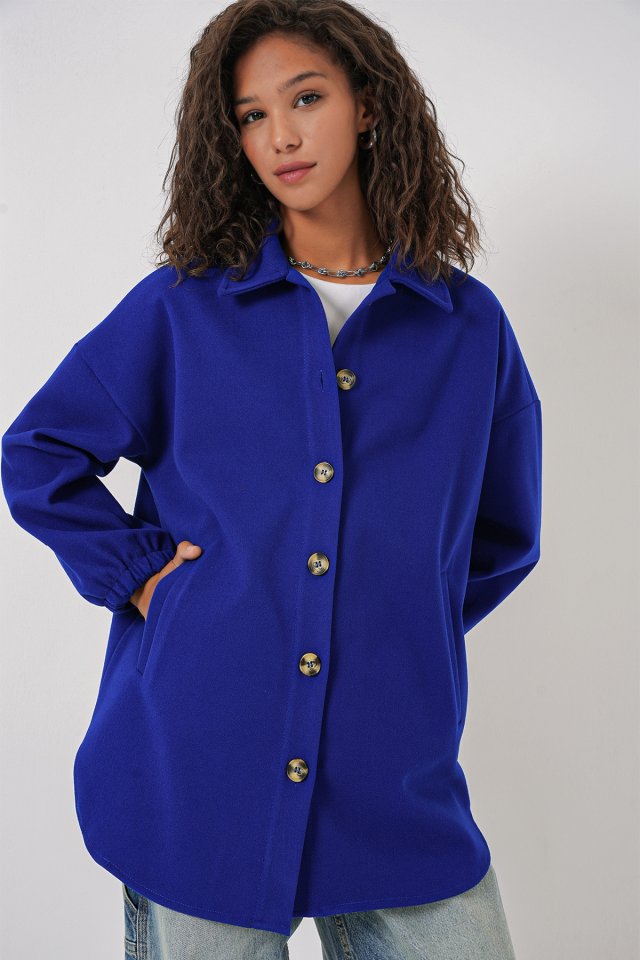 Cepli Oversize Gömlek - Saks
