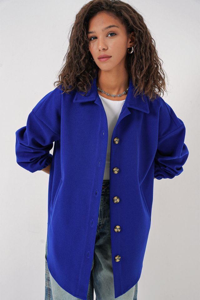 Cepli Oversize Gömlek - Saks