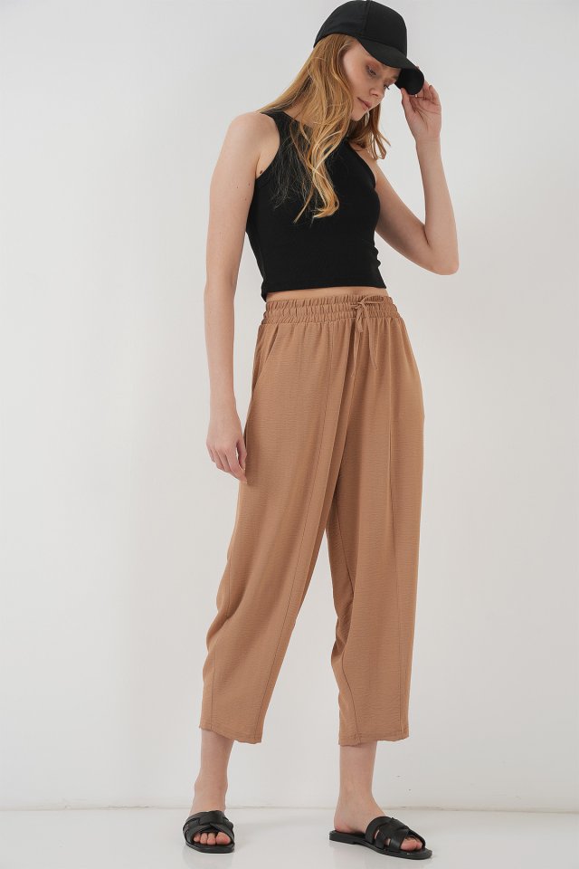 Dokuma Şalvar Pantolon - Camel