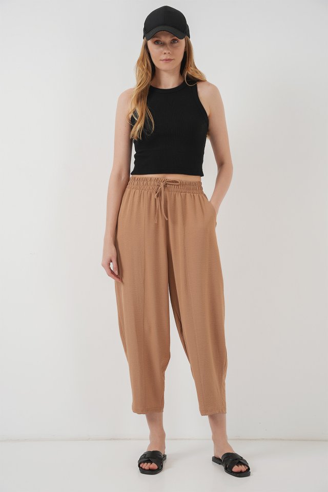 Dokuma Şalvar Pantolon - Camel
