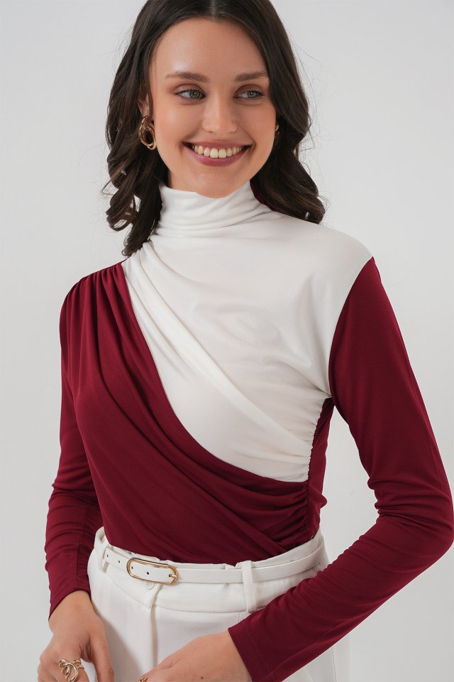 Büzgü Detaylı Sandy Bluz - Bordo