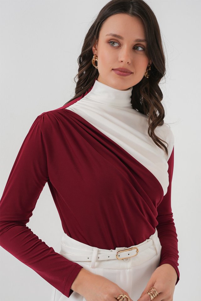 Büzgü Detaylı Sandy Bluz - Bordo