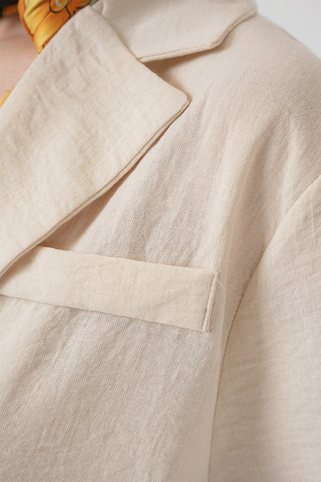 Crop Keten Ceket - M. Krem