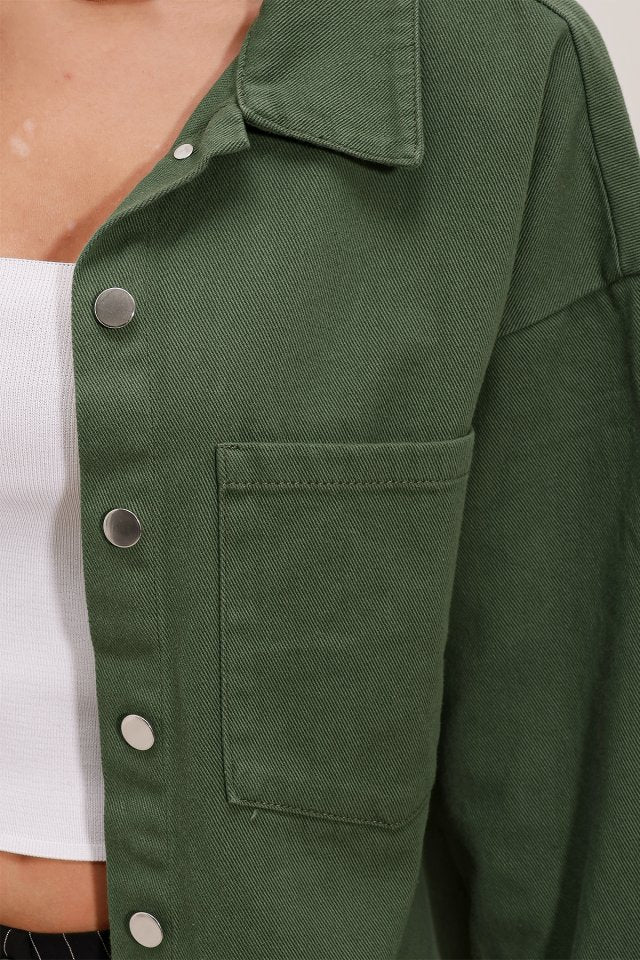 Oversize Gabardin Gömlek Ceket - Haki