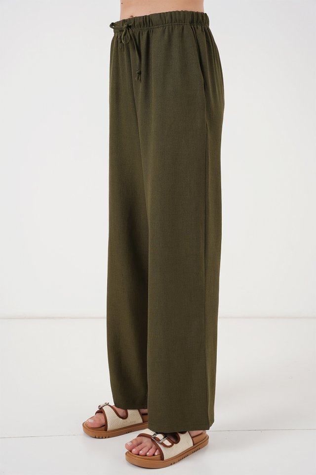 Geniş Paça Keten Pantolon 6735 - Haki