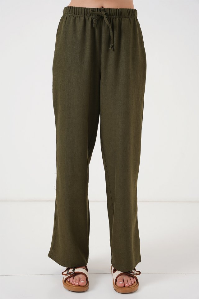 Geniş Paça Keten Pantolon 6735 - Haki