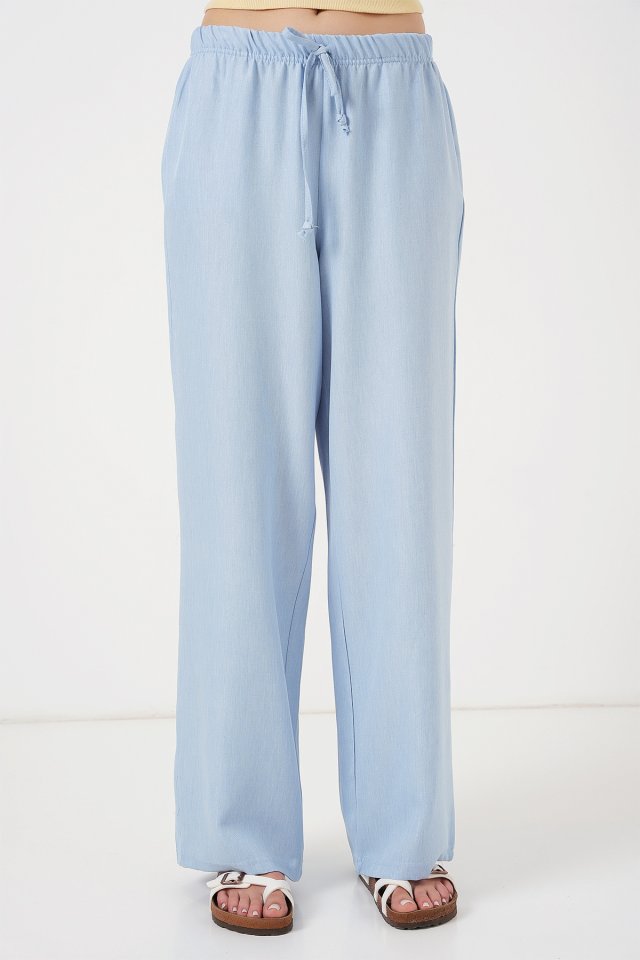 Geniş Paça Keten Pantolon 6735 - Mavi