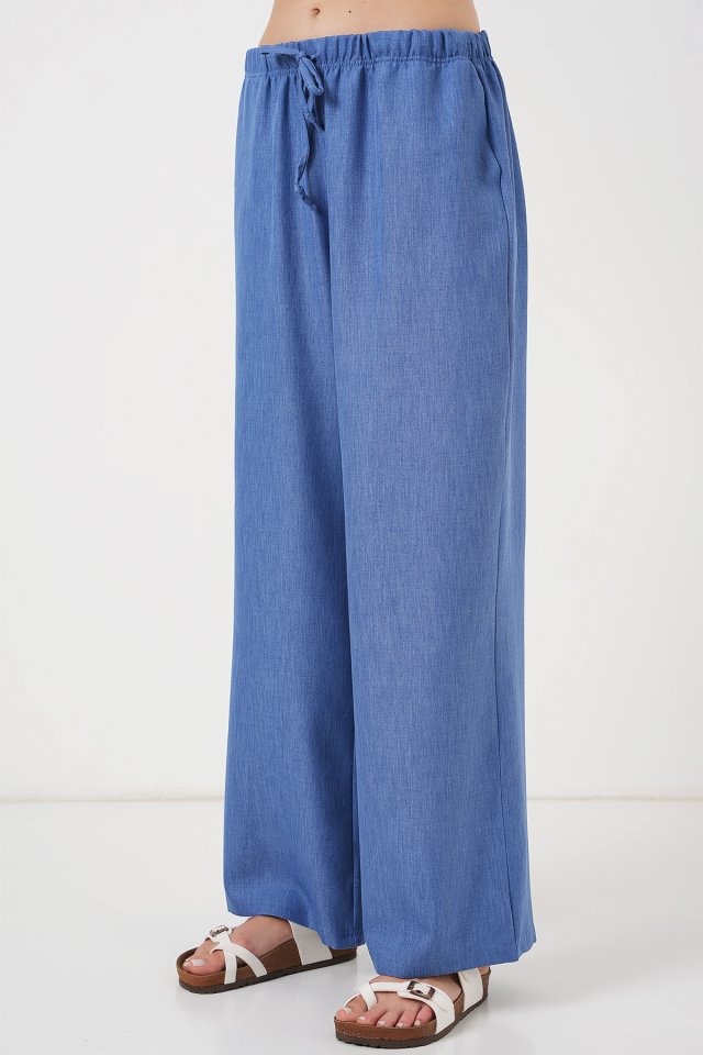 Geniş Paça Keten Pantolon 6735 - İndigo