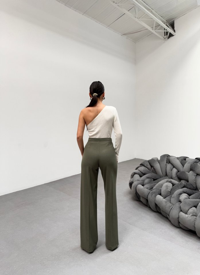 Gr Poly Viscose Lycra Metal Düğme Palazzo Pantolon