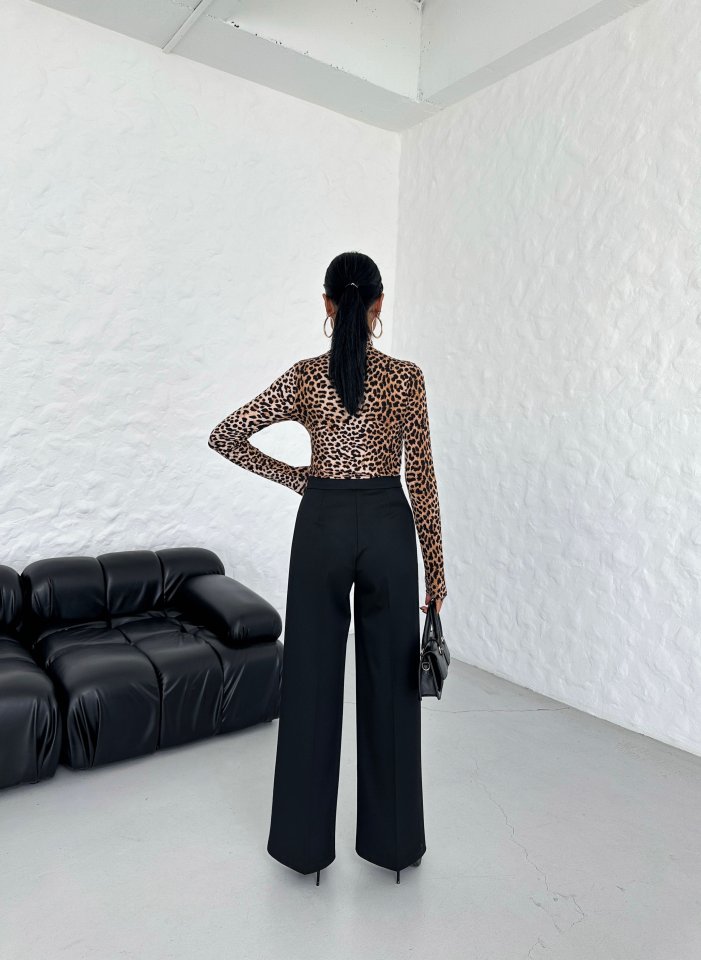 Gr Poly Viscose Lycra Metal Düğme Palazzo Pantolon