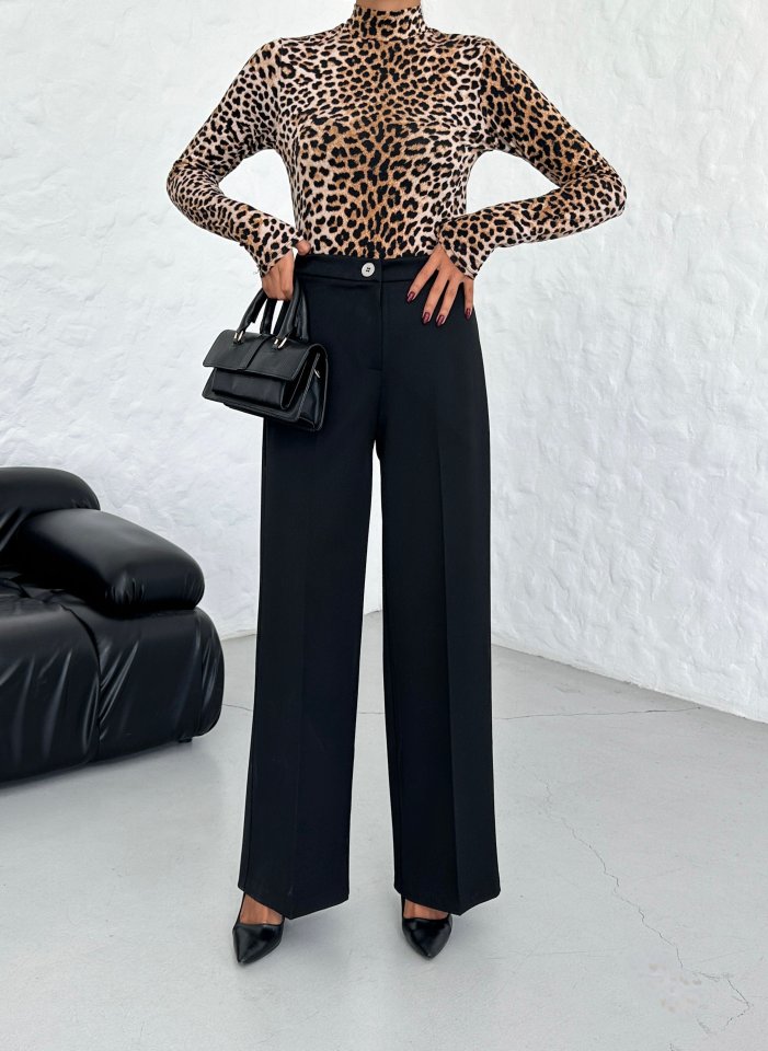 Gr Poly Viscose Lycra Metal Düğme Palazzo Pantolon