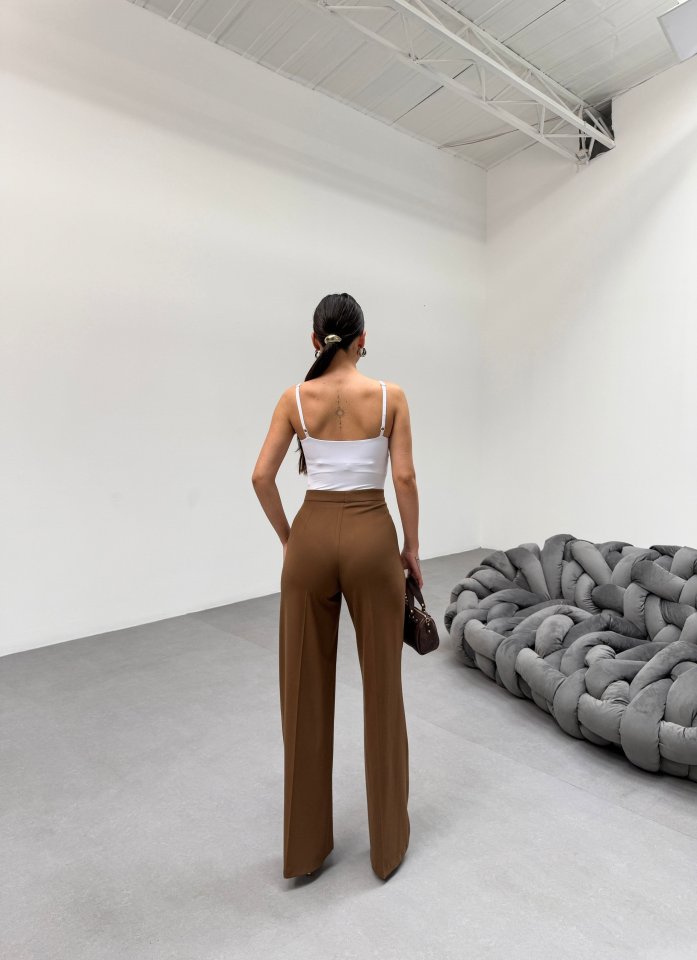 Gr Poly Viscose Lycra Metal Düğme Palazzo Pantolon