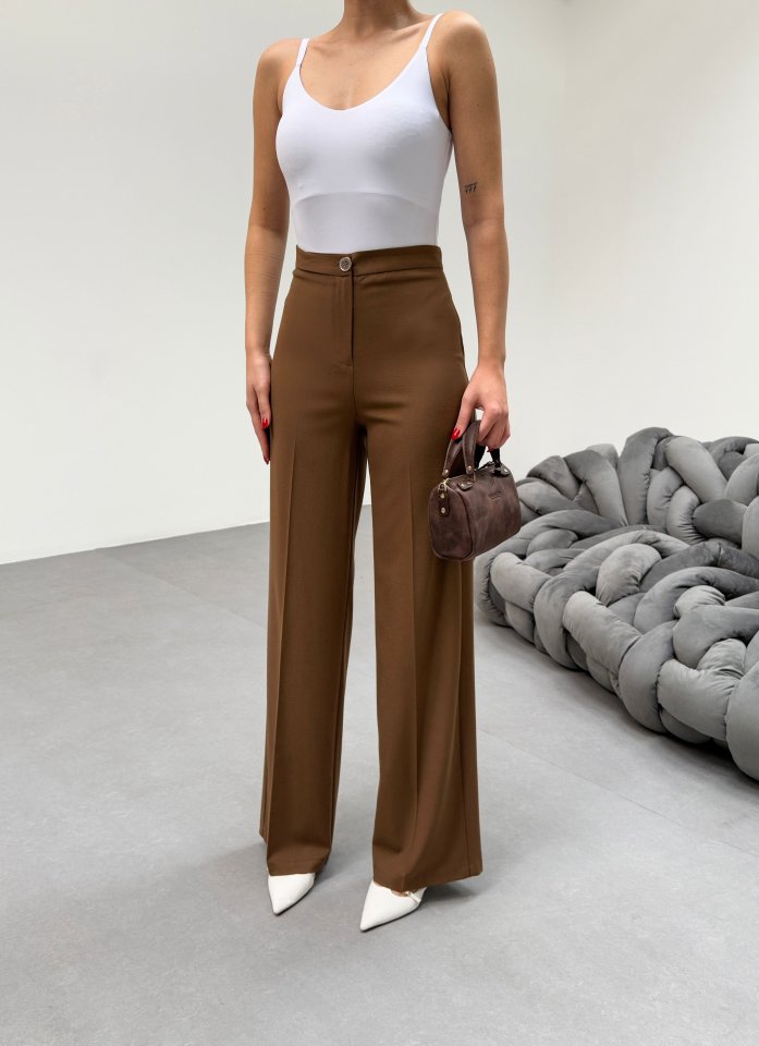 Gr Poly Viscose Lycra Metal Düğme Palazzo Pantolon