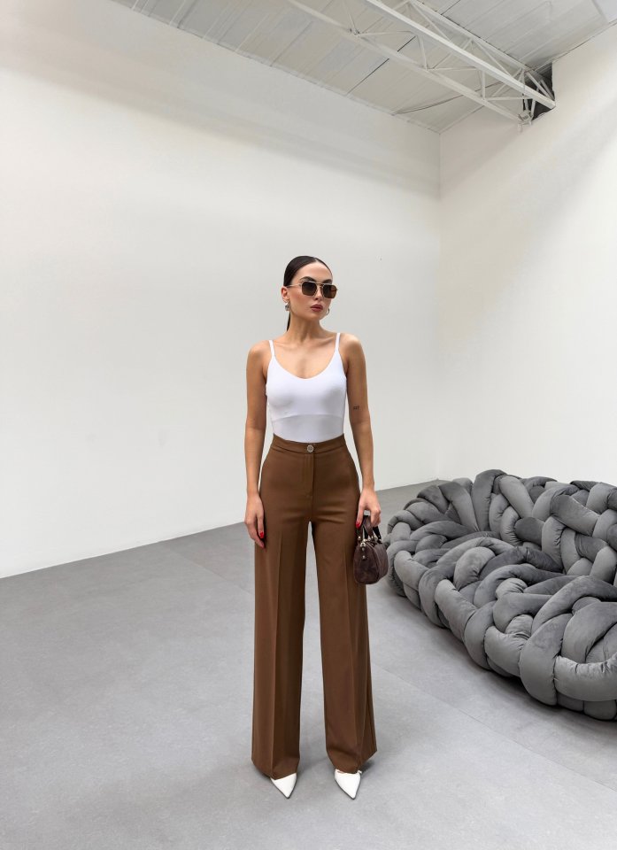Gr Poly Viscose Lycra Metal Düğme Palazzo Pantolon