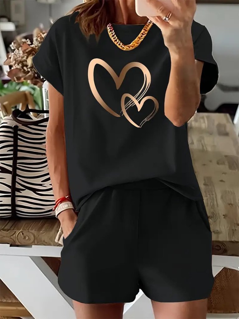 Kadın Kısa Kollu Bisiklet Yaka Viskon Iki Iplik Bluz Ve Short Ikili Takım