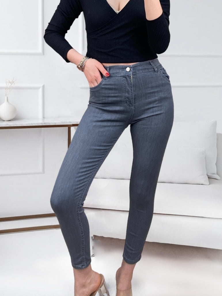 Likralı Yüksek Bel Jean Pantolon
