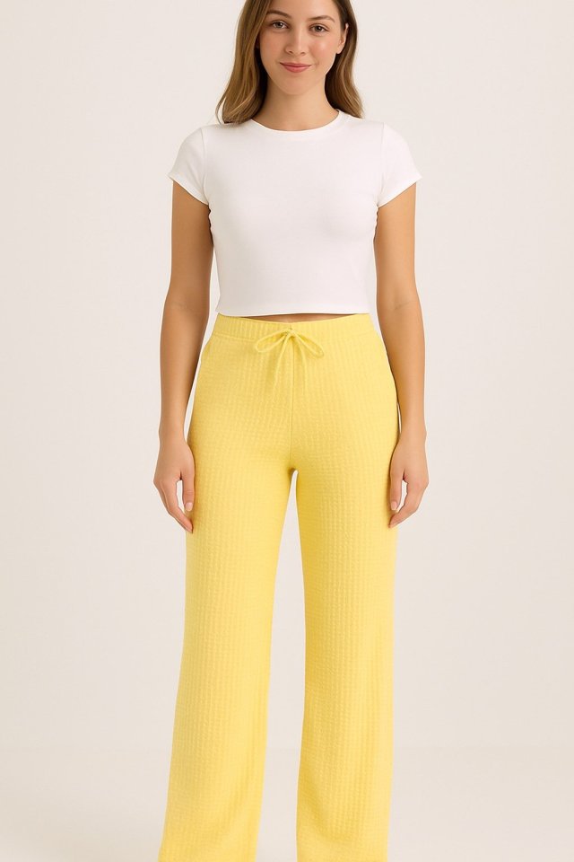 Kadın Beli Lastikli Pol Paça Pantolon