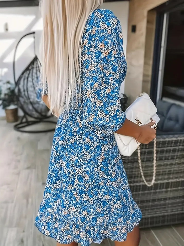 Kadın Truvakar  Kol Kruvaze Yakalı Beli Lastikli çiçek Desenli Süprem Elbise