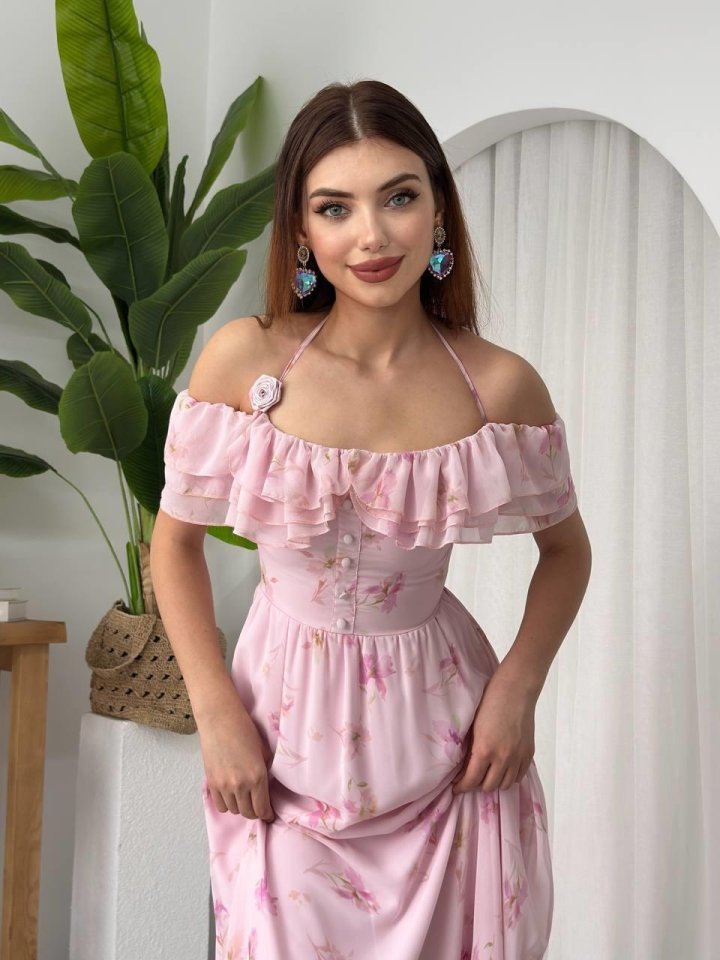 Elmi Çiçek Detaylı Elbise